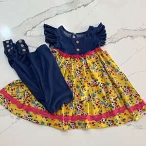 Cheeky Plum Size 8 Navy and Yellow Floral Kids Top and Leggings